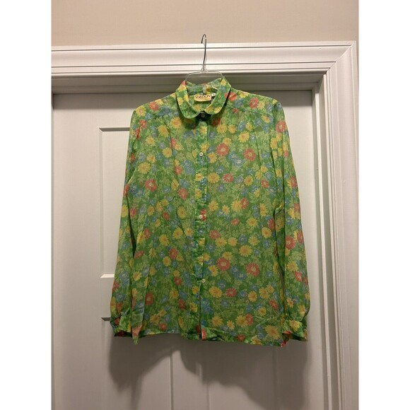 Vintage 70s Floral Gauze Gordon of Philadelphia Button Up Collared Top Size 16 - Picture 1 of 6
